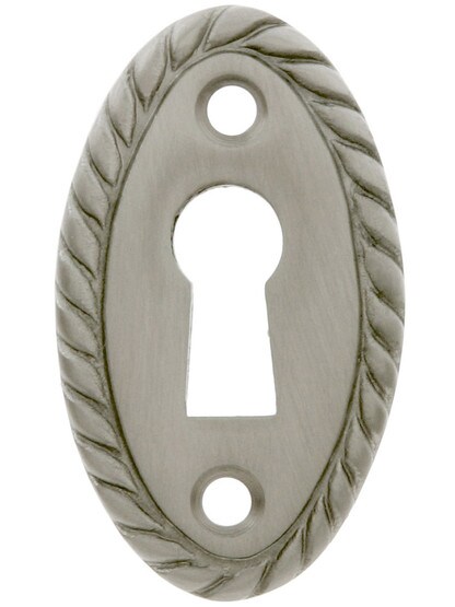 Rope Pattern Brass Keyhole Cover - 1 7/8 x 1 1/8 inch in Satin Nickel.